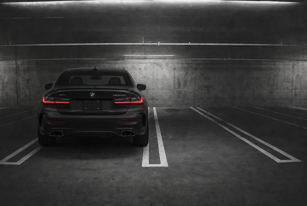 Generated rear-view illustration of BMW M340i; not an installation